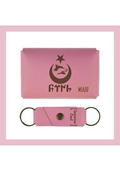 Miaju Pembe Renk, Bozkurt Ay Yıldız Sevenlere, İsme Özel Cüzdan Ve Anahtarlık Set, Efsane Hatıra Takım Pembe