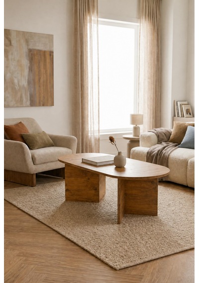 Modern Oval Orta Sehpa Minimal Ahşap Salon Sehpası Şık Tasarım Atlantik Çam