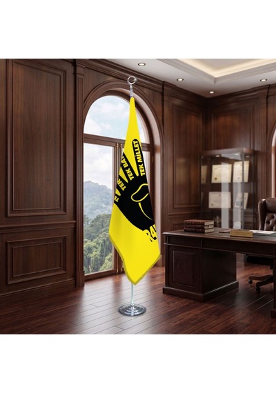 Rabia -tek Vatan -devlet -bayrak -millet Direkli - Altın Saçaklı Saten Makam Bayrağı Seti Krom Direk Diğer