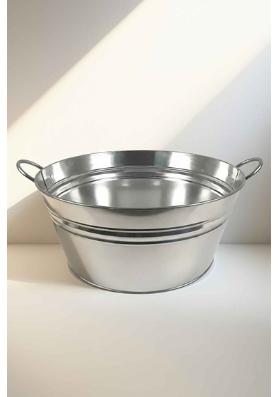 44 Litre Çok Amaçlı Metal Leğen - Dekoratif Buz Kovası, Saksılık Ve Şömine Odunluk 50 Cm Çap Renksiz