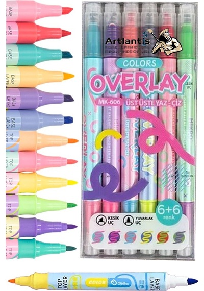 Overlay Fosforlu Kalem 6+6 Renk 1 Paket 12 Renk İnce Ve Kesik Uçlu Fosforlu İşaretleme Kalemi Keçe Uçlu Kalem Çok Renkli Overlay Fosforlu Kalem 6+6 Renk 1 Paket 12 Renk İnce Ve Kesik Uçlu Fosforlu İşaretleme Kalemi Keçe Uçlu Kalem Çok Renkli