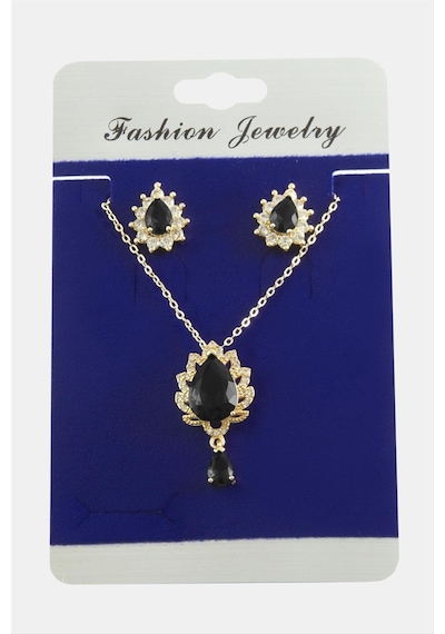 Csmtex 6 Oval Zirkon Taşlı Set Kolye-siyah Çok renkli