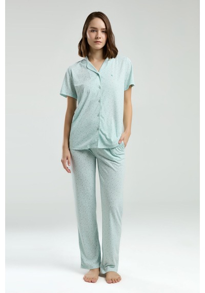 Pierre Cardin Kadın Yeşil Gömlek Pijama Pc8990-s-v1 Yeşil