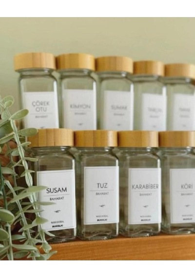 Bambu Kapaklı 12 Adet Cam Baharatlık Seti 120 Ml Bambu