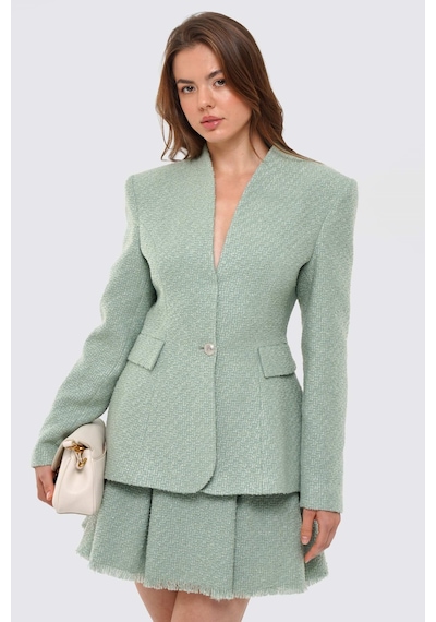 Thalure Kadın Mint Yeşili Yakasız Tüvit Blazer