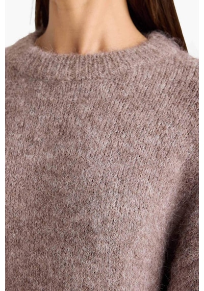 Defacto Yün Karışımlı Bisiklet Yaka Oversize Fit Triko Kazak F3254ax25wnbn552 Kahve-bn552