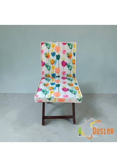 Tr 40x80 Rengarenk Lale Desenli Su Ve Leke İtici Duck Kumaş Fermuarlı Bağcıklı Biyeli Sandalye Minderi 5 Cm Genel