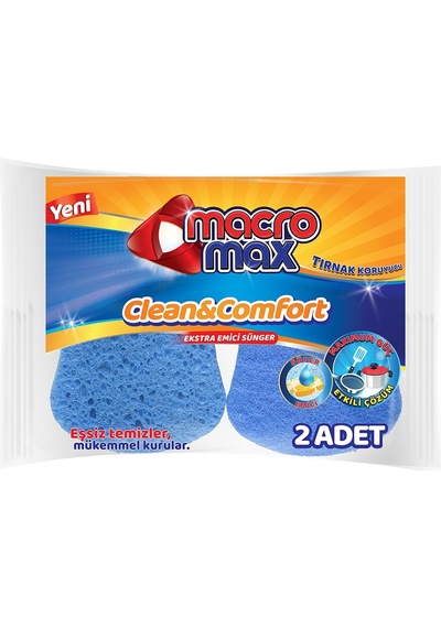 Macromax Clean & Comfort Bulaşık Süngeri 2 Adet Mavi