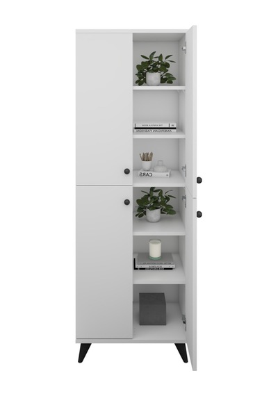Simple Çok Amaçlı Dolap 5 Raflı 4 Kapaklı 60x44x176 Beyaz Beyaz