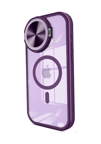 Newface Apple İphone 15 Pro Max Kılıf Teleskop Lens Magsafe Silikon Kapak - Derin Mor