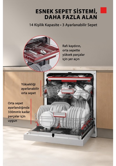 Toshiba DW-14F6ME SS TR Uv Hijyen Ve Breez Dry Kurutma 8 Programlı Bulaşık Makinesi Inox