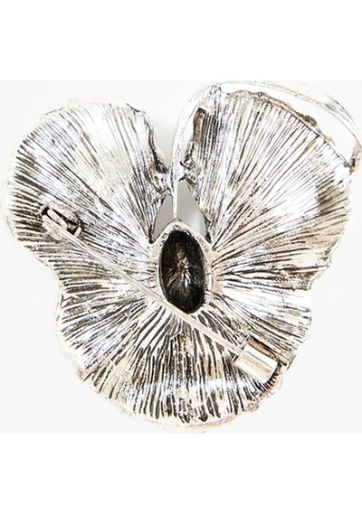 Koton Kristal Taşlı Metal Çiçek Formlu İncili Metal Broş Gri 7wak70646aa Gümüş