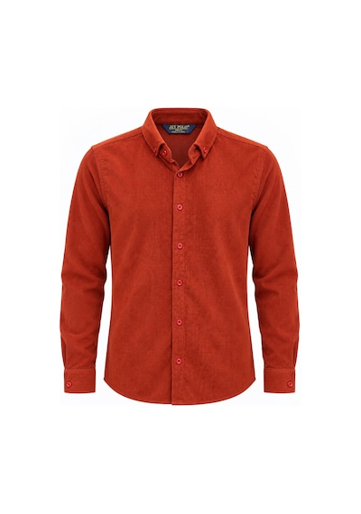 Classics Men Jet Polo Uzun Kol Slim Fit Erkek Kadife Gömlek - 7779 Kiremit