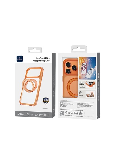 Apple iPhone Uyumlu 18 Pro Kılıf Wiwu Ag-203 Aeroguard Ultra Serisi M-safeli Airbag Standlı Kapak Turuncu