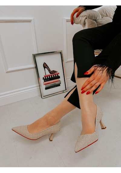 Ervanın Butiği Bej Tüvit Freda Kadın Stiletto-3864