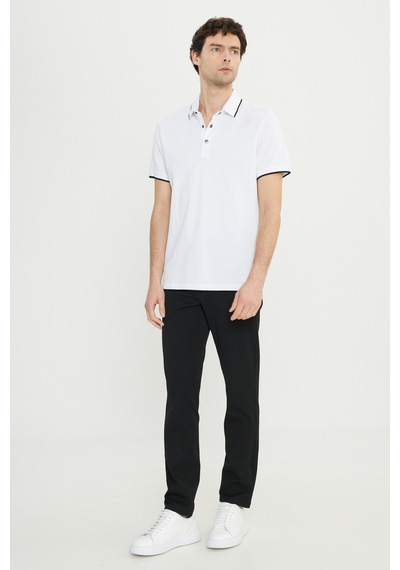 AC&Co / Altınyıldız Classics Erkek Beyaz %100 Pamuk Slim Fit Dar Kesim Polo Yaka Jakarlı Tişört Beyaz