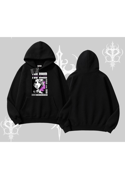 Startmore Kapşonlu Sweatshirt Too Good Anime Girl Grafik Baskılı Siyah