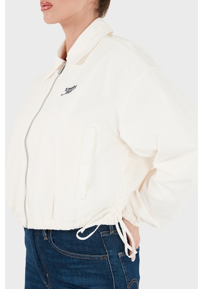 Tommy Jeans Dokulu Fermuarlı Crop Mont Kadın Mont Dw0dw22912 Ybh Beyaz