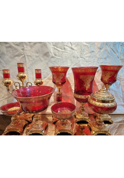 8 Parça Altın Varaklı Kırmızı Salon Takımı