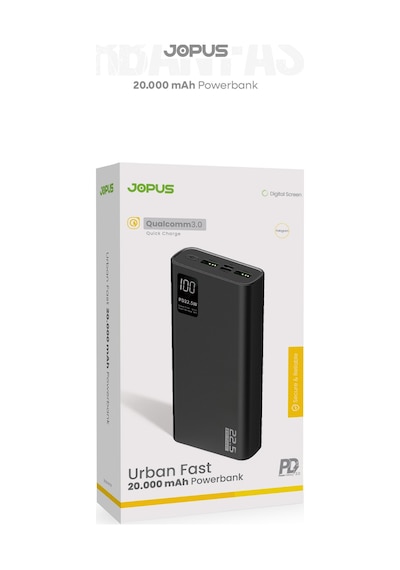 Jopus 20000mah Powerbank Pd 22.5w Hızlı Şarj - Dijital Ekranlı - Taşınabilir Şarj Cihazı Siyah