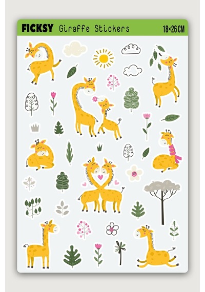 Sevimli Zürafa Sticker Seti - 24 Adet Etiket Çıkartma Diğer