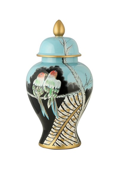 Crearthome İthal Mavi Papağan Desenli Küp Vazo 44 Cm