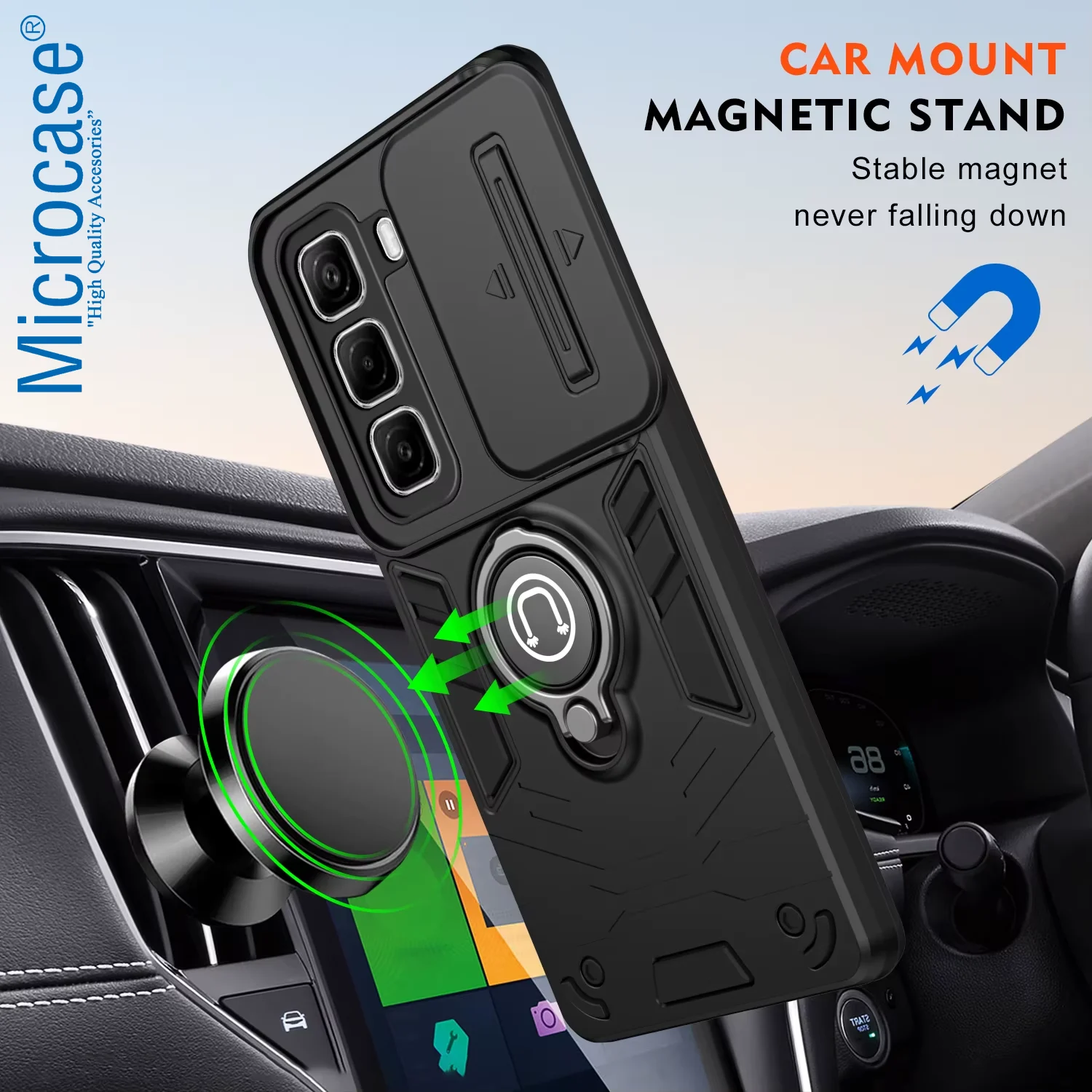 Microcase Infinix Note 50 / 50 Pro Kamera Kapaklı Yüzük Tutuculu Kılıf Al5355 Siyah