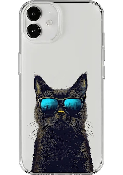 Apple Uyumlu iPhone 12 Mini Şeffaf Kılıf Cool Kedi Tasarımlı
