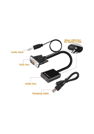 Vga Hdmi Dönüştürücü Kablo + Audio Ses Çevirici Vga To Hdmi