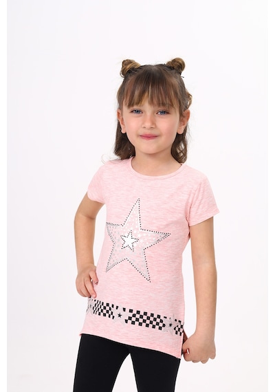 Toontoy Kids Toontoy Kız Çocuk T-shirt Yıldız Baskı Pembe Melanj