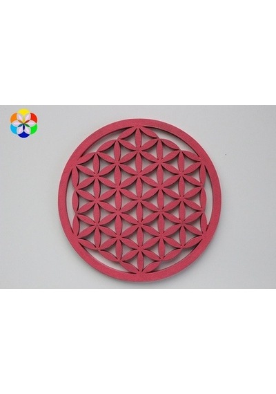 Yaşam Çiçeği Ahşap Bardak Altlığı & Küçük Grid Pembe Renkli