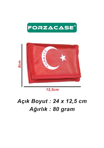 Forzacase 4 Göz İç Fermuarlı Türkiye Bayrak Desenli Cüzdan - Fc728 Kırmızı - Beyaz