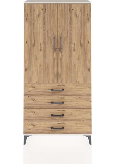 Arges Dolap Tek Raflı 4 Çekmeceli Tek Askılı 88x30x182 Aytaşı... Aytaşı