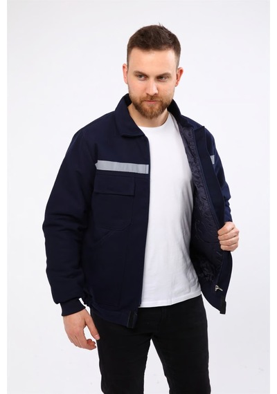 İş Elbisesi Mont 7/7 Gabardin Kumaş Reflektörlü Lacivert