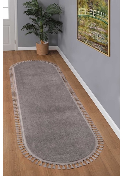 Vl Oval Comfort Ponpon Saçaklı Peluş Post Yolluk Kahverengi Oval Kahve P.saçak