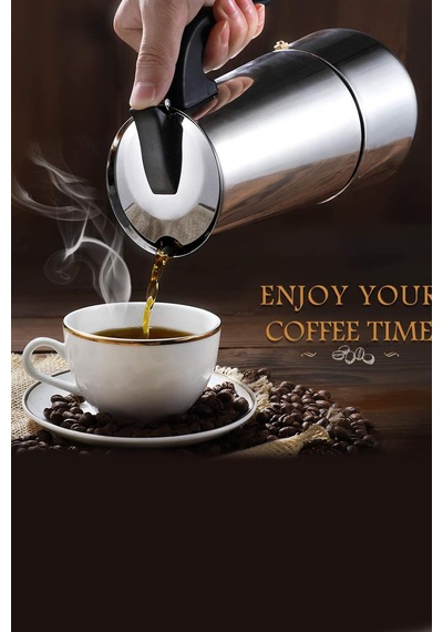 Çelik Ocak Üstü 4 Cup Fincan 200 Ml Moka Pot Espresso Cin285-4