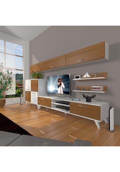 Decoraktiv Eko 8 Slm Dvd Retro Tv Ünitesi Tv Sehpası Beyaz - Ceviz