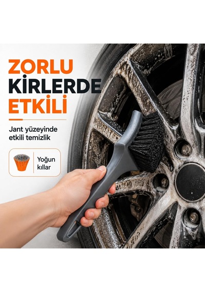 Romofy Araba Jant Temizleme Fırçası - Zorlu Kir Ve Balata Tozuna Etkili Ergonomik Saplı Oto Jan