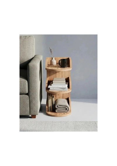 Modern 3 Katlı Kitaplıklı Yan Sehpa Kahverengi