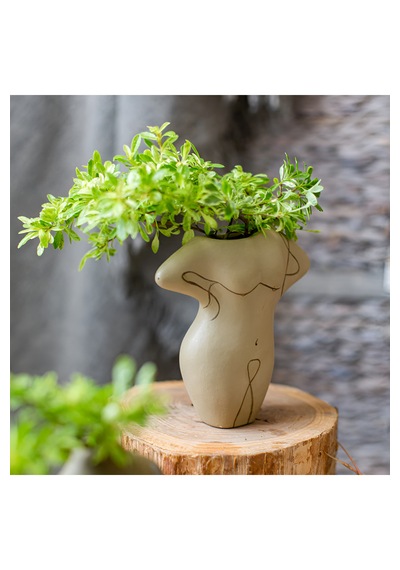 Terracotta Gövde Şekilli Dekoratif Vazo Kahverengi Toprak Modern Salon Konsol Bohem Ev Dekoru 16 Cm Açık Kahverengi