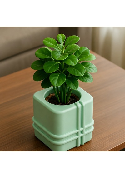 3d Baskı Square Planter - Izgara Desenli Küp Saksı-mint