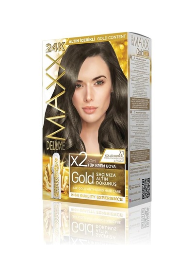 Serisi 24k Altın Parçacıklı Serum İle 1 Kutu 2 X 50 Ml Ve Geliştiriciler Saç Boyası Küllü Kumral 7.1