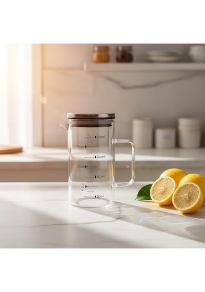 Deconox 2'li Set Paslanmaz Çelik Kapaklı Borosilikat Cam Yağdanlık Ve Ölçü Kabı - 350ml - Isıya Dayanıklı Dam Diğer
