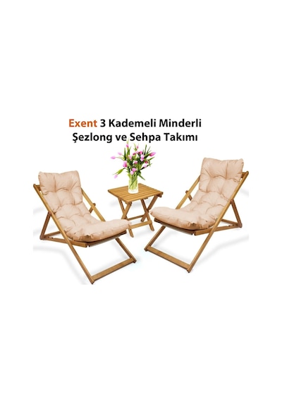 Exent 3 Kademeli Minderli Şezlong Ve Sehpa Seti