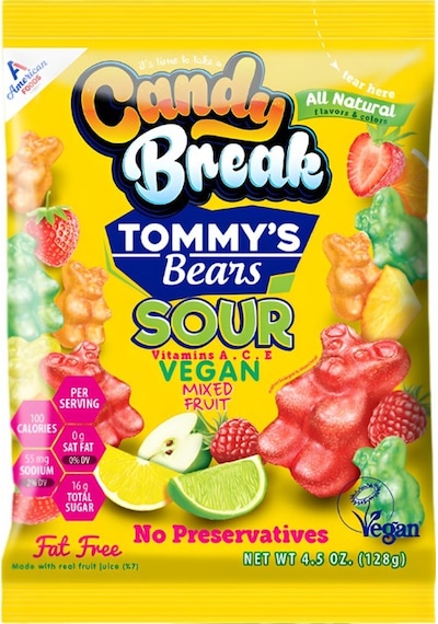 American Foods Candy Break Tommy's Bear Sour Tatlı Ekşi Vegan Jelibon 128 G