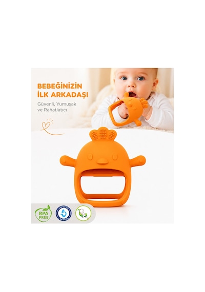 Bebek Diş Kaşıyıcı - Diş Kaşıma Eldiveni Yenidoğan Dişlik Turuncu