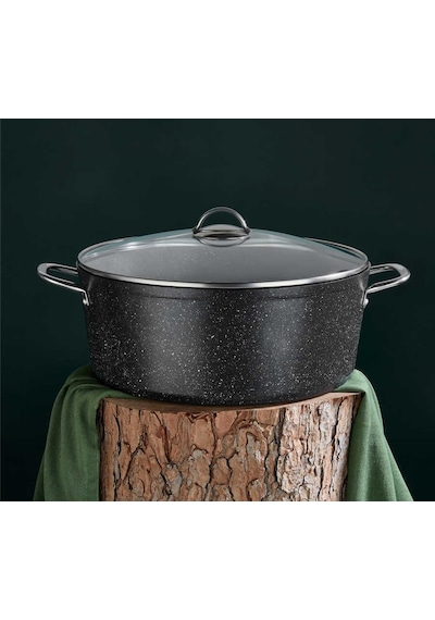 3109 - 2 Parça - Biogranit, 34x13,5 Cm - 11 Litre, Büyük, Derin Tencere Siyah Gövde, Platin Detay Siyah