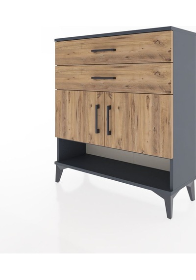 Arges Şifonyer 2 Raflı Tek Çekmeceli 2 Kapaklı 88x30x96 Antrasit-çam Antrasit