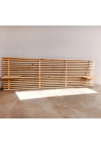 Masif Ahşap Yatak Başlığı 2 Mt X 60 Cm Naturel + 2 Adet Raf