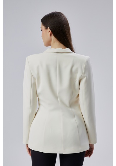 Ekru Regular Fit Pile Detaylı Blazer Ceket Ekru